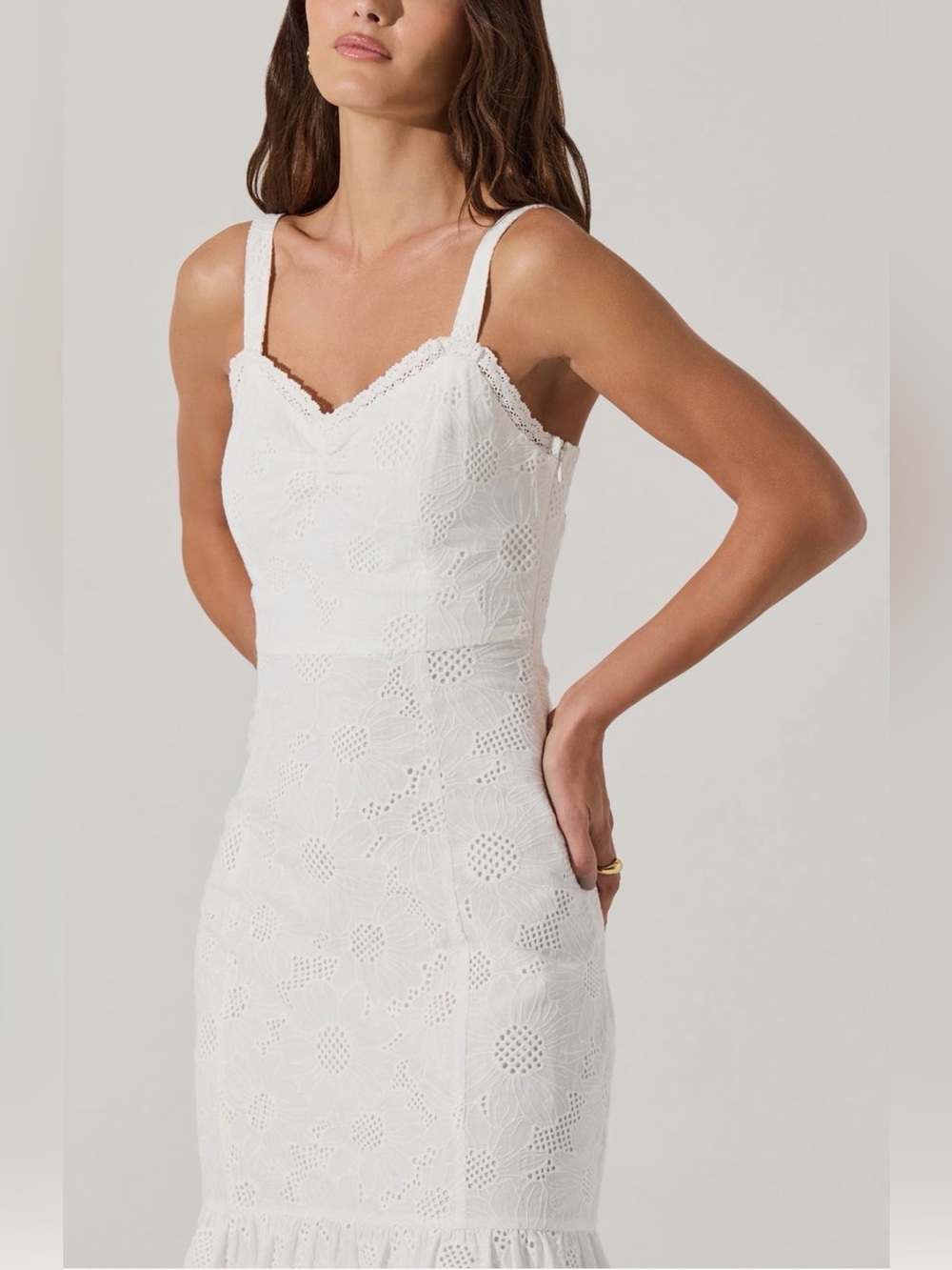 ASTR the Label Lace Trim Cotton Eyelet Midi Dress